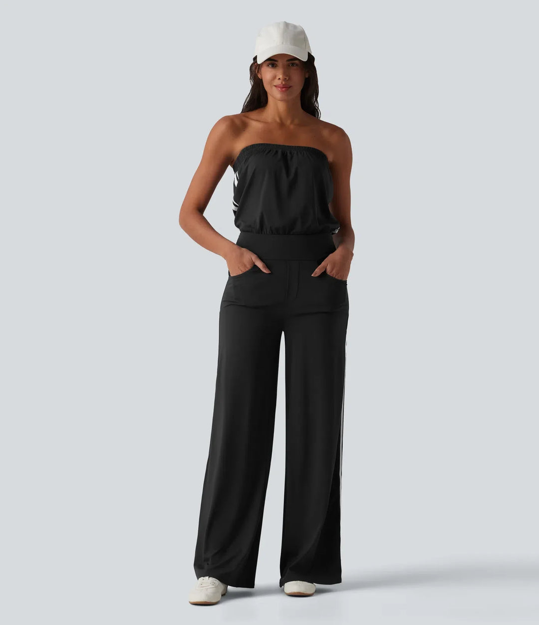 SoftlyZero QuickDry Tube Side Stripes Casual Jumpsuit with Pockets-Easy Peezy