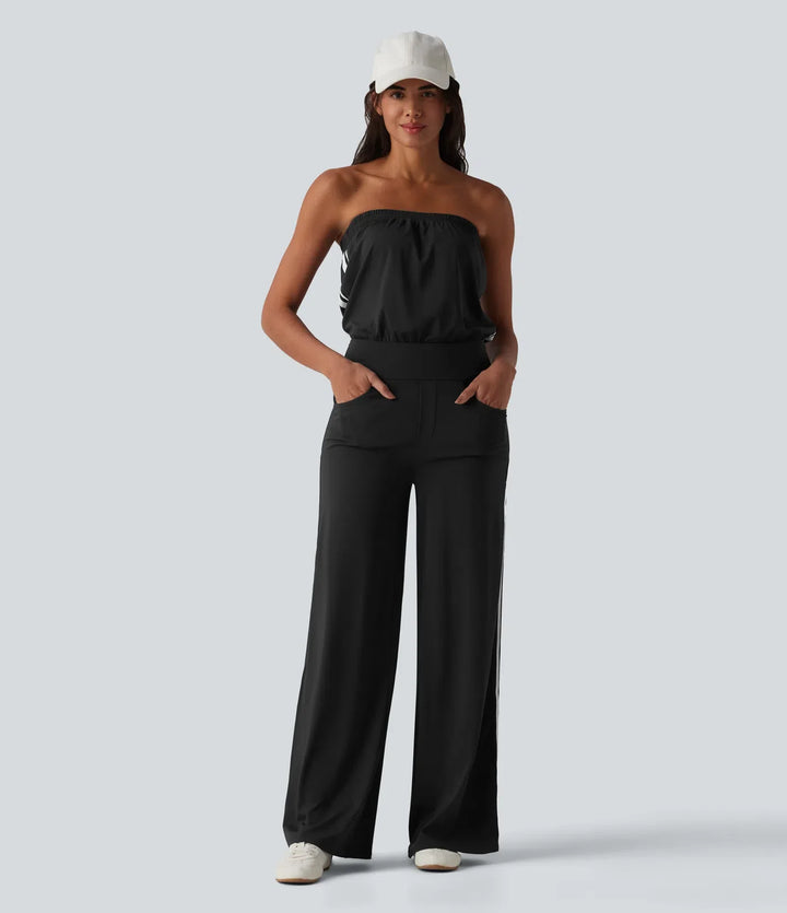 SoftlyZero QuickDry Tube Side Stripes Casual Jumpsuit with Pockets-Easy Peezy