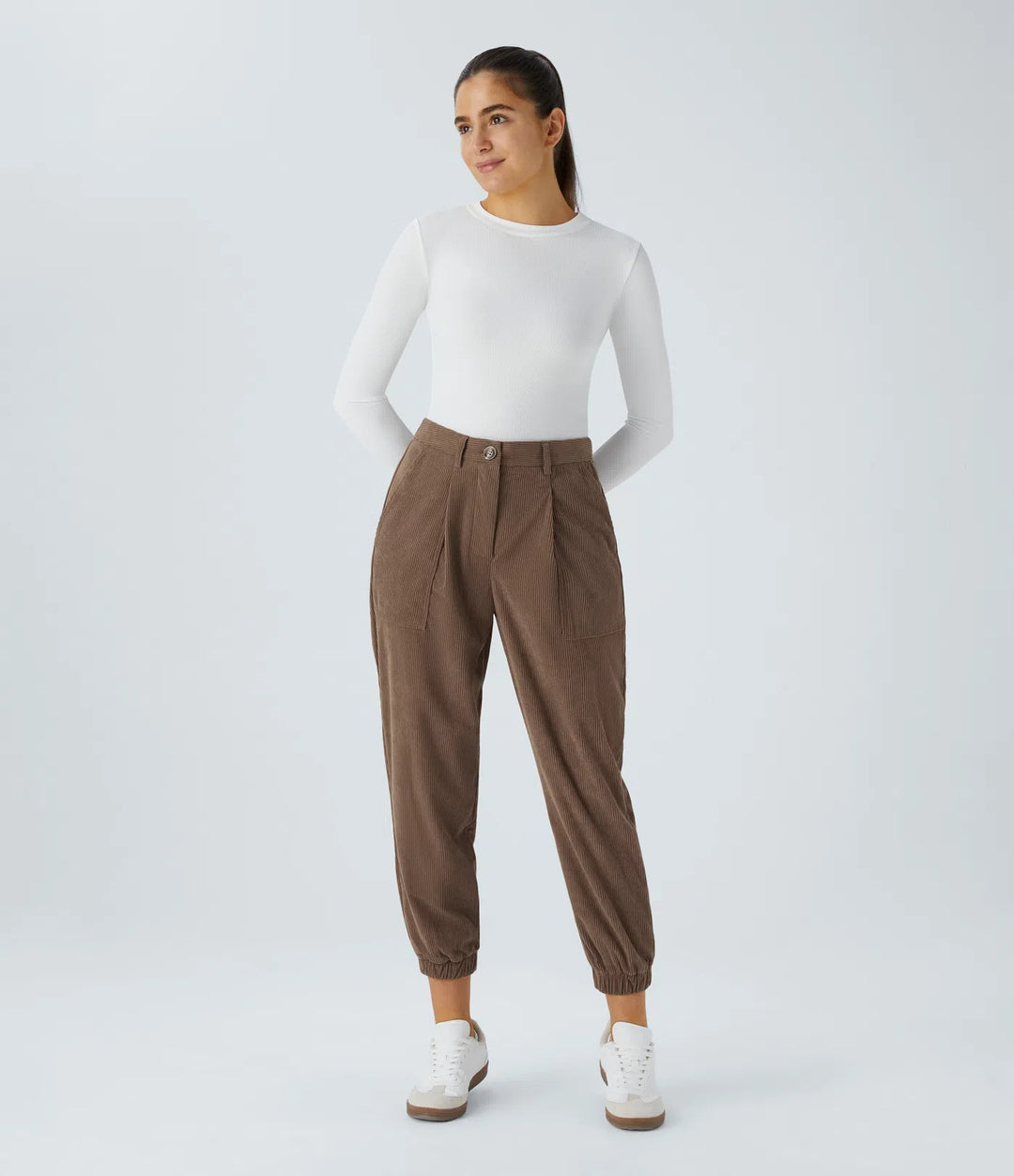 Mid Rise Zipper Pockets Corduroy Casual Joggers