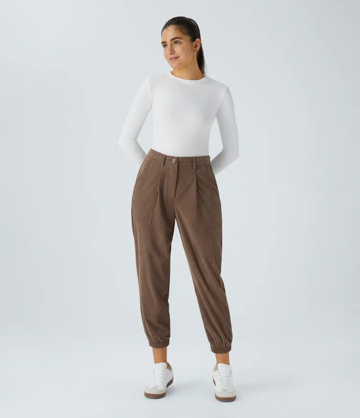 Mid Rise Zipper Pockets Corduroy Casual Joggers