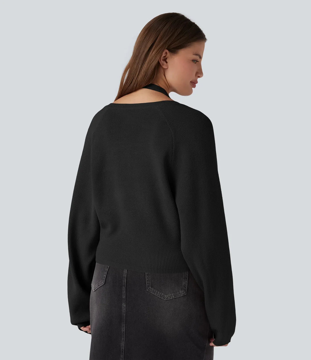 Halter Long Sleeve Wrap 2-in-1 Casual Jumper