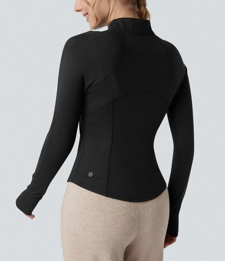 3-in-1 Stand Collar Long Sleeve Thumb Holes Jacket &amp; Drawstring Hem Sherpa Jacket with Pockets
