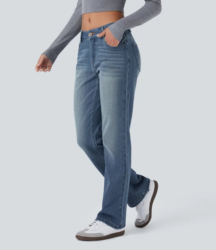Halara Flex Low Rise Zipper Pockets Washed Casual Bootcut Jeans