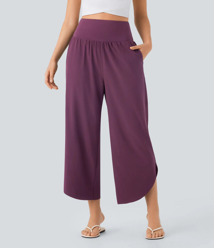 Breezeful High Waisted Tummy Control Split Hem Quick Dry Resort Trousers with Pockets