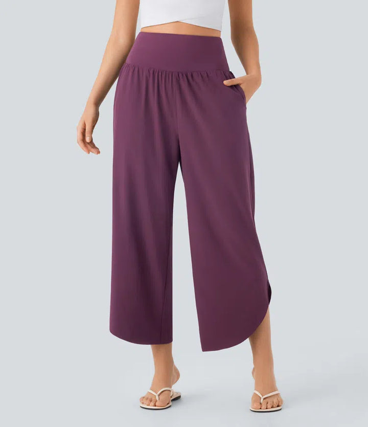 Breezeful High Waisted Tummy Control Split Hem Quick Dry Resort Trousers with Pockets