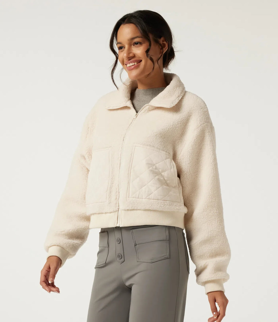 Lapel Long Sleeve Casual Sherpa Jacket with Pockets