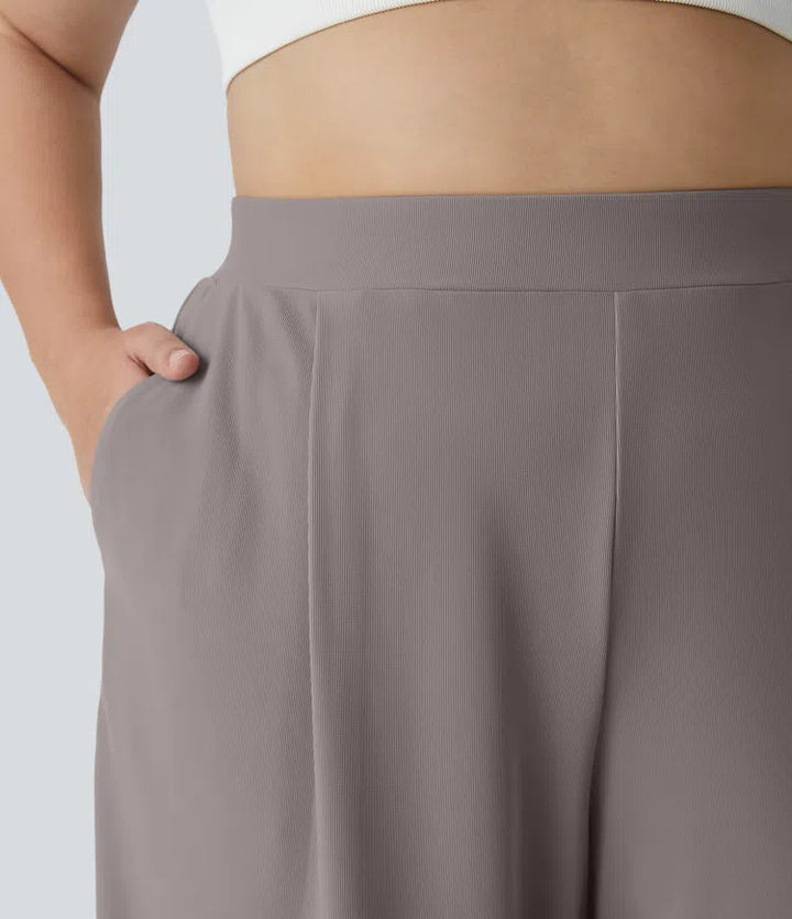 Halara Flex High Waisted Body Sculpt Waist-Slimming Pocket Wide Leg Micro Waffle Plus Size Work Trousers
