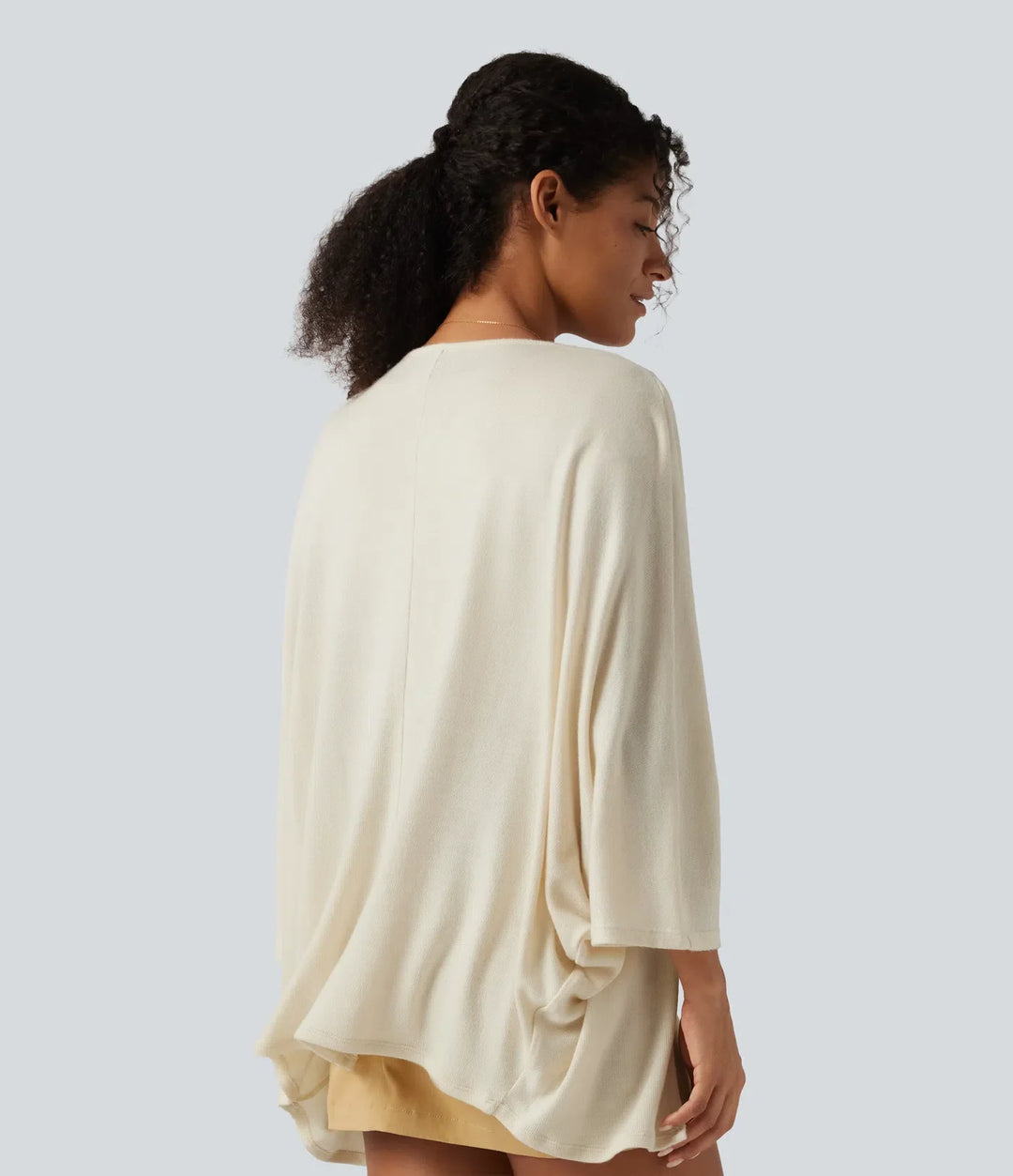 Open Front Batwing 3/4 Sleeve Casual Cardigan