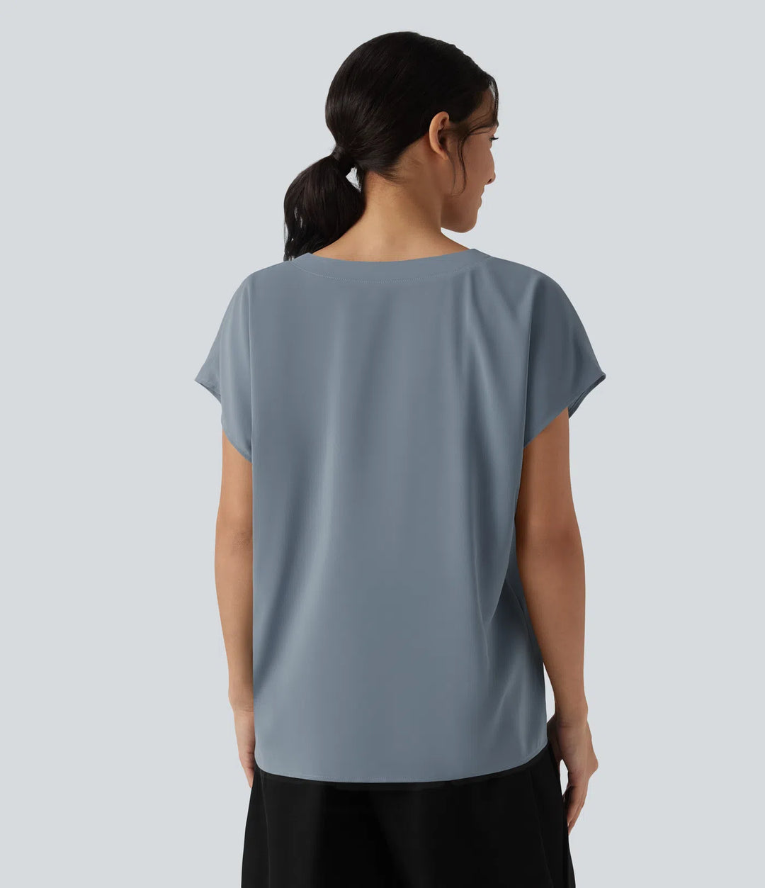 Wrinkle Recovery V-neck Short Sleeve Oversized Work Blouse