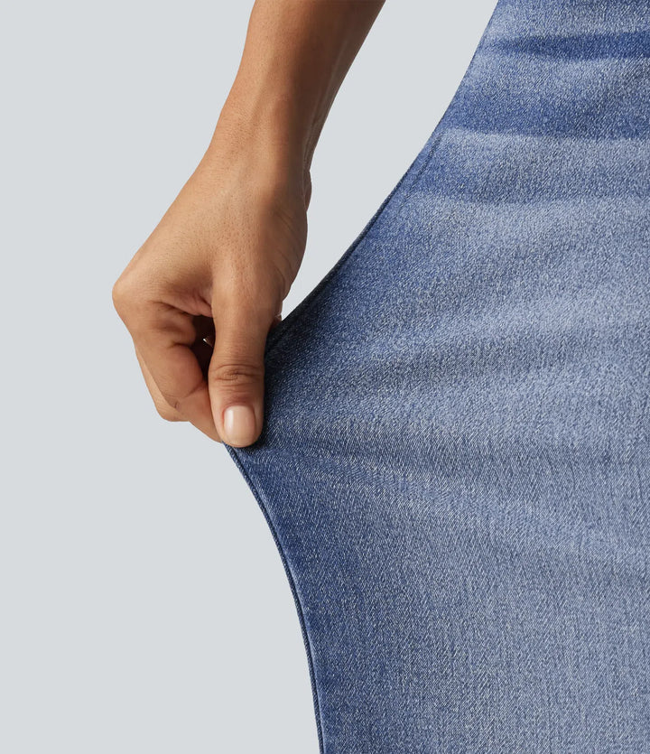 High Waisted Straight Leg Casual Jeans with Pockets