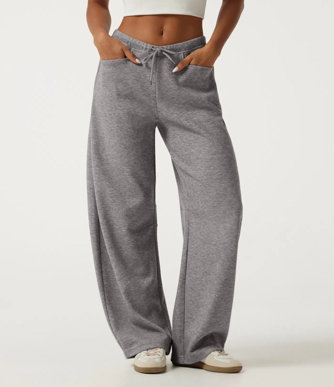 Mid Rise Drawstring Barrel Leg Casual SweatTrousers with Pockets