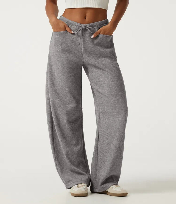 Mid Rise Drawstring Barrel Leg Casual SweatTrousers with Pockets