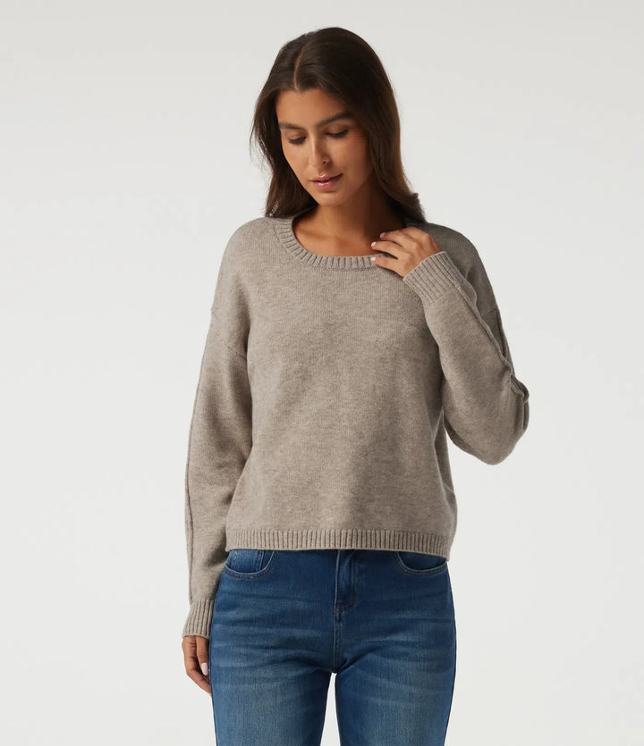 Round Neck Dropped Shoulder Long Sleeve Casual Jumper