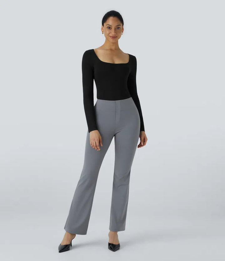 U Neck Long Sleeve Snap Button Skinny Work Bodysuit