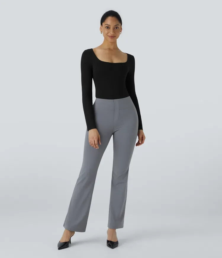 U Neck Long Sleeve Snap Skinny Work Bodysuit