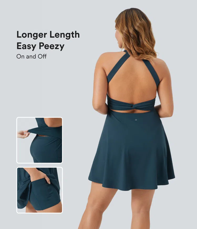 Backless Twisted Flare Dance Plus Size Active Dress-Longer Length-Easy Peezy Edition