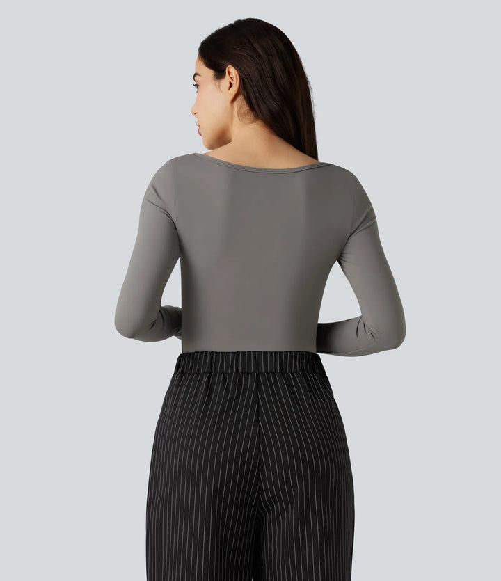 SoftlyZero Airy Scoop Neck Long Sleeve Work T-Shirt