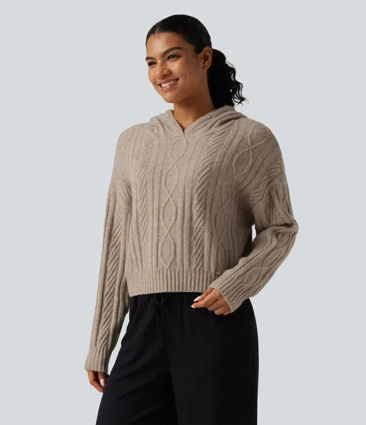 Cable Knit Hooded Long Sleeve Lounge Jumper