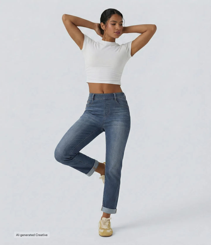 Halara Flex High Waisted Rolled Hem Casaul Slim Jeans with Pockets