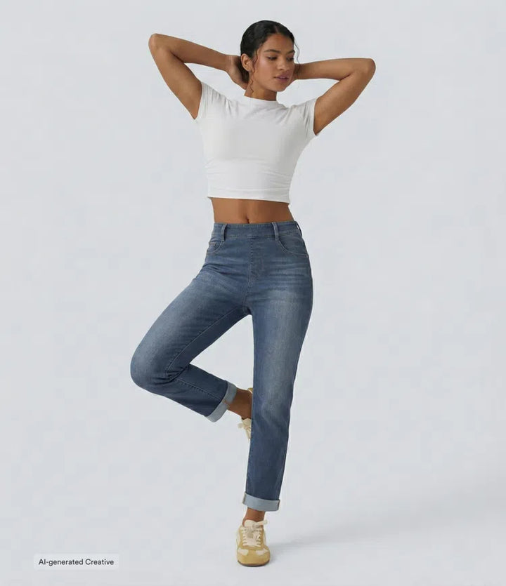 Halara Flex High Waisted Rolled Hem Casaul Slim Jeans with Pockets
