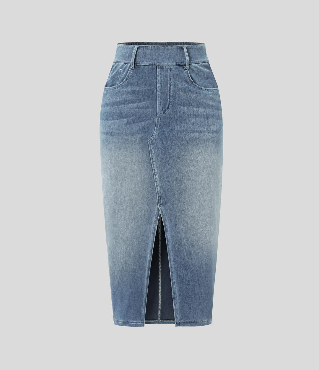 Halara Flex High Waisted Pockets Bodycon Washed Denim Casual Midi Skirt