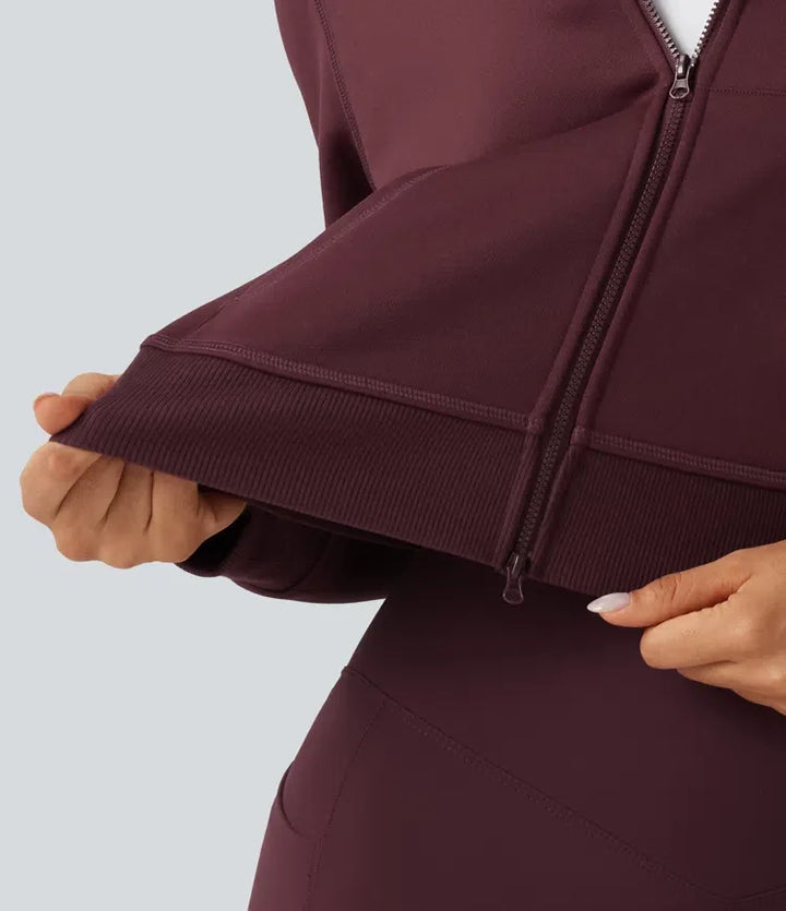 Hooded Long Sleeve Fleece Workout Sweatshirt with Pockets