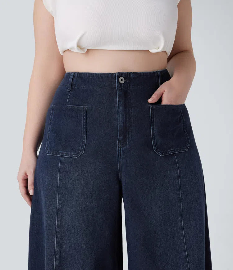 Halara Flex High Waisted Pockets Washed Casual Wide Leg Plus Size Jeans