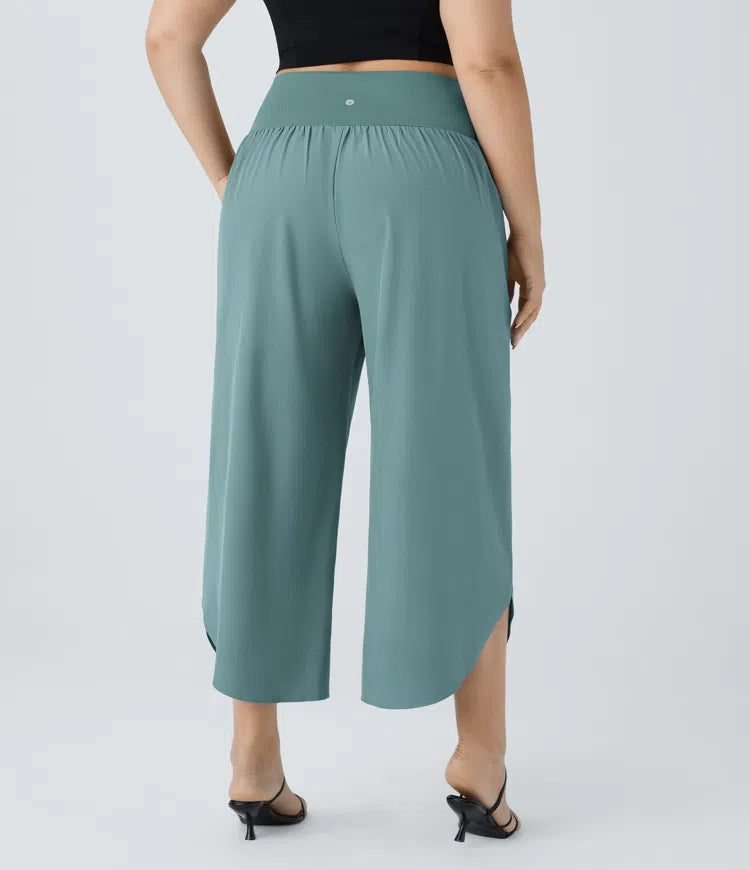 Breezeful High Waisted Crossover Side Pocket Split Quick Dry Resort Plus Size Trousers