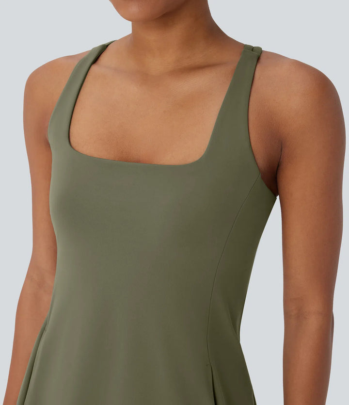 SoftlyZero Plush Cut Out Pocket 2-Piece Mini Yoga Active Dress
