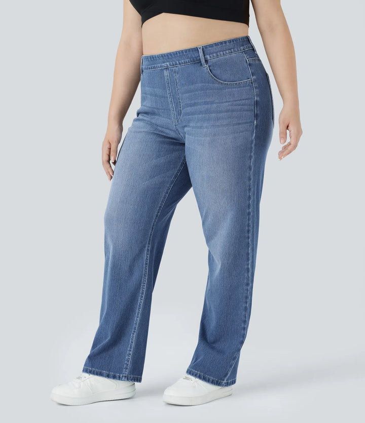Halara Flex High Waisted Pockets Straight Leg Washed Casual Plus Size Jeans