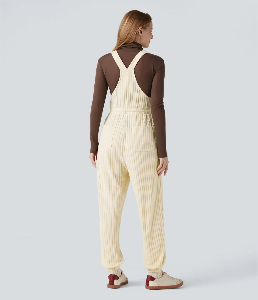 Ribbed Knit Adjustable Straps Drawstring Casual Overalls with Pockets