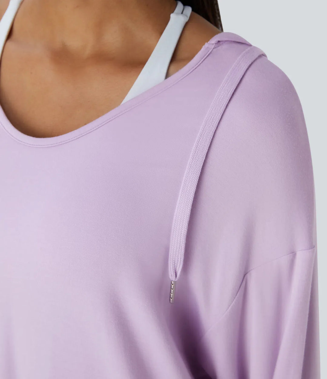 Hooded V Neck Drawstring Thumb Hole Longline Casual Sweatshirt