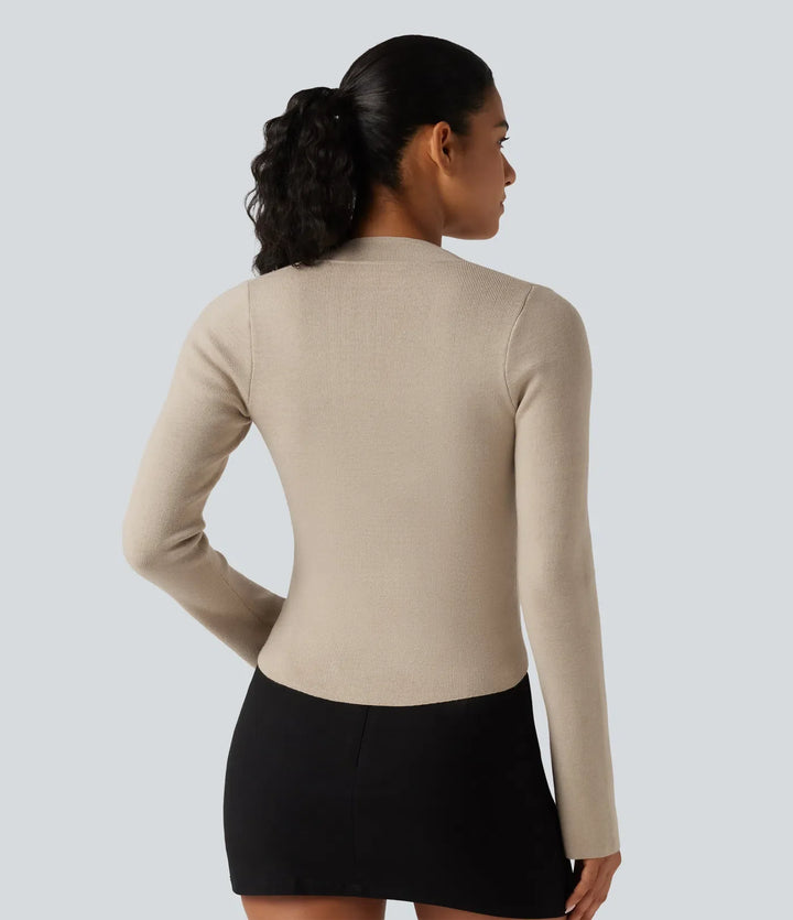 V Neck Long Sleeve Curved Hem Work Wool-Blend Jumper