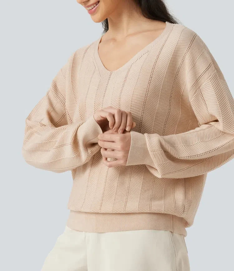 V Neck Long Sleeve Casual Wool-Blend Jumper