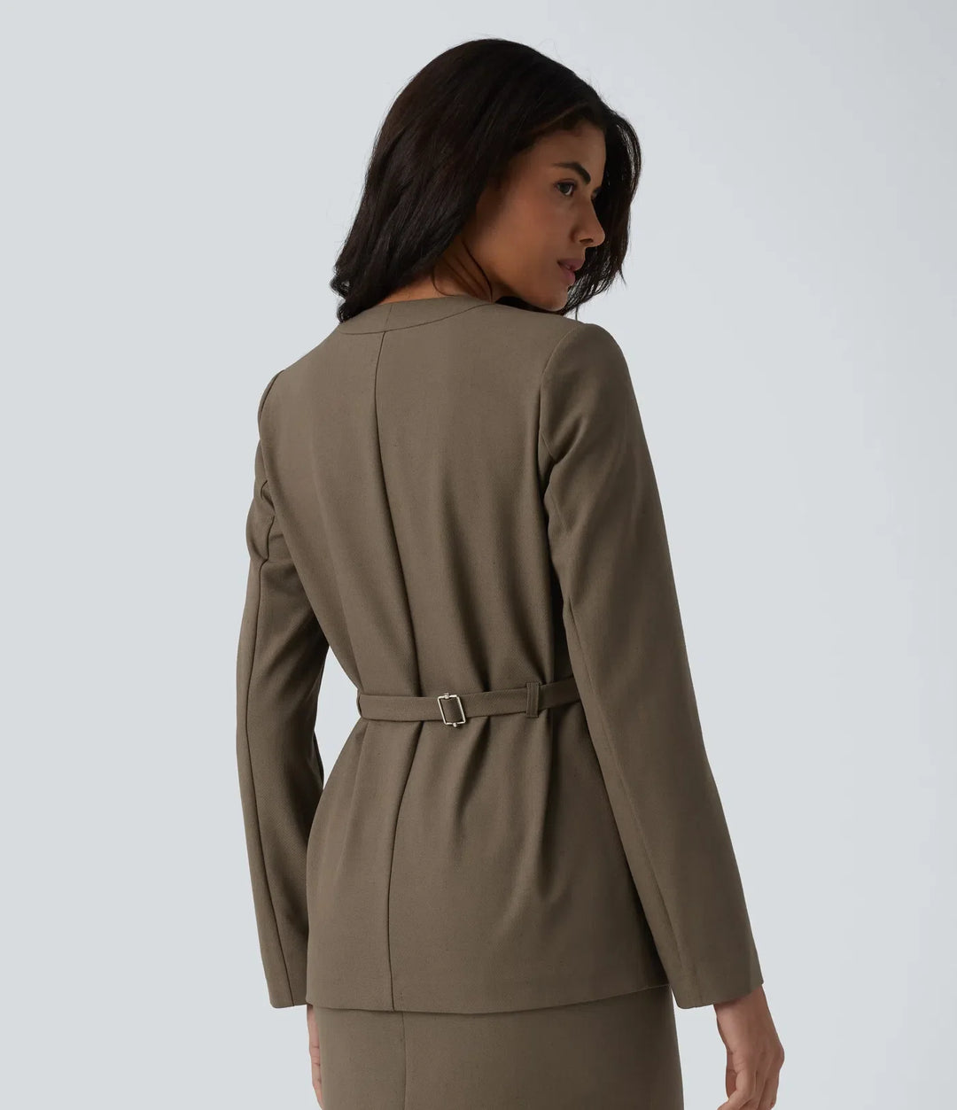 Long Sleeve Work Linen-Blend Blazer with Pockets