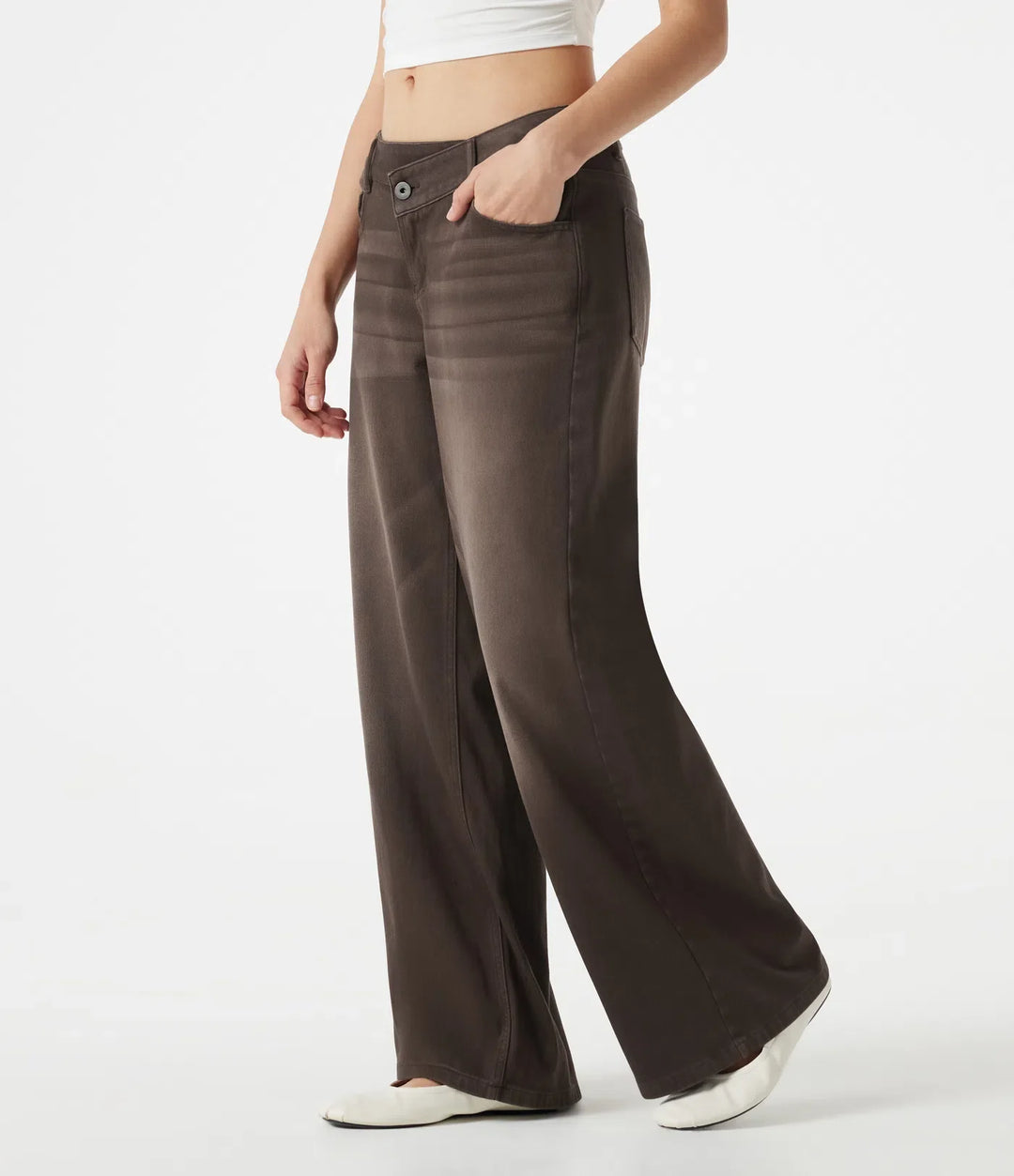 Halara Flex Asymmetric Low Rise Wide Leg Colorful Washed Casual Jeans with Pockets