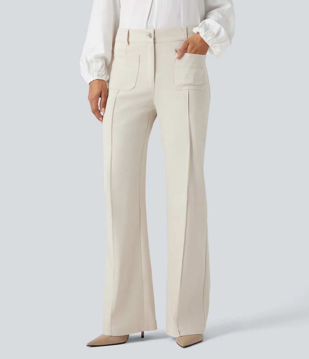 High Waisted Work Flare Trousers with Pockets
