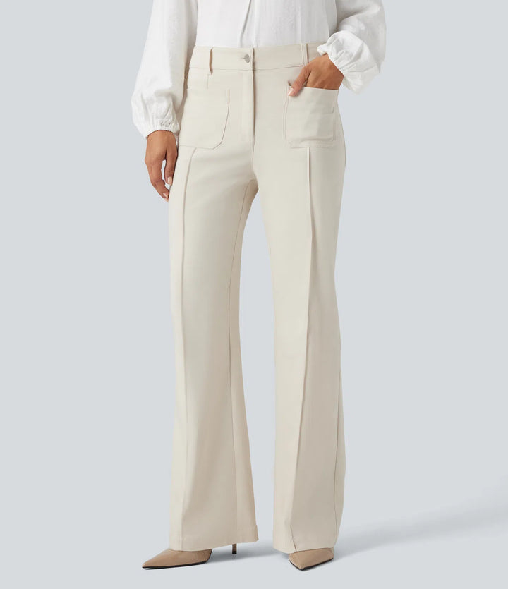 High Waisted Work Flare Trousers with Pockets