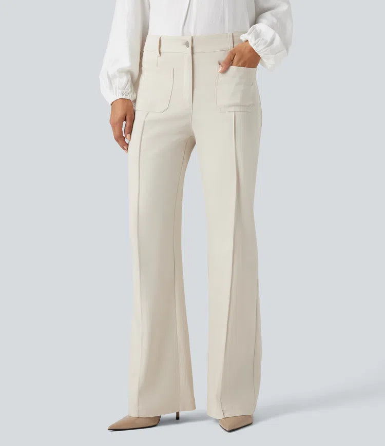 High Waisted Work Flare Trousers with Pockets