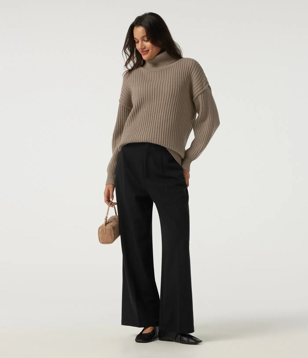 High Neck Long Sleeve Dropped Shoulder Casual Wool-Blend Jumper