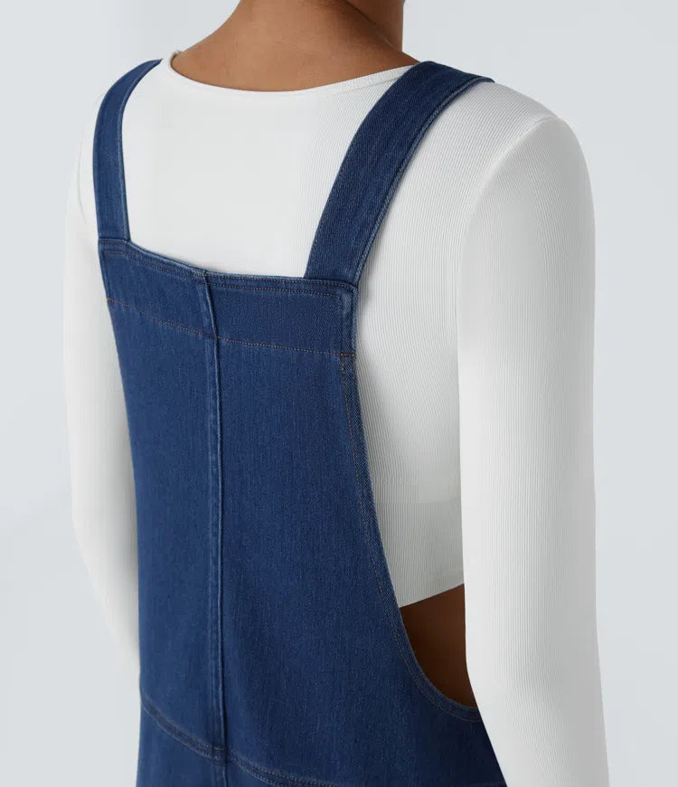 Halara Flex V Neck Pocket Washed Denim Casual Dungarees