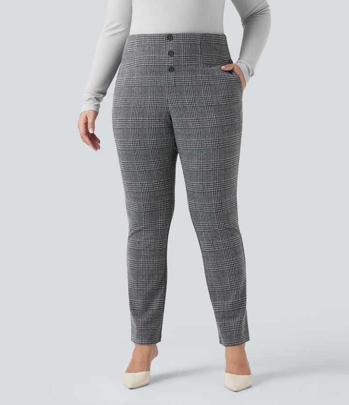 Halara Flex High Waisted Houndstooth Plaid Skinny Work Plus Size Trousers with Pockets