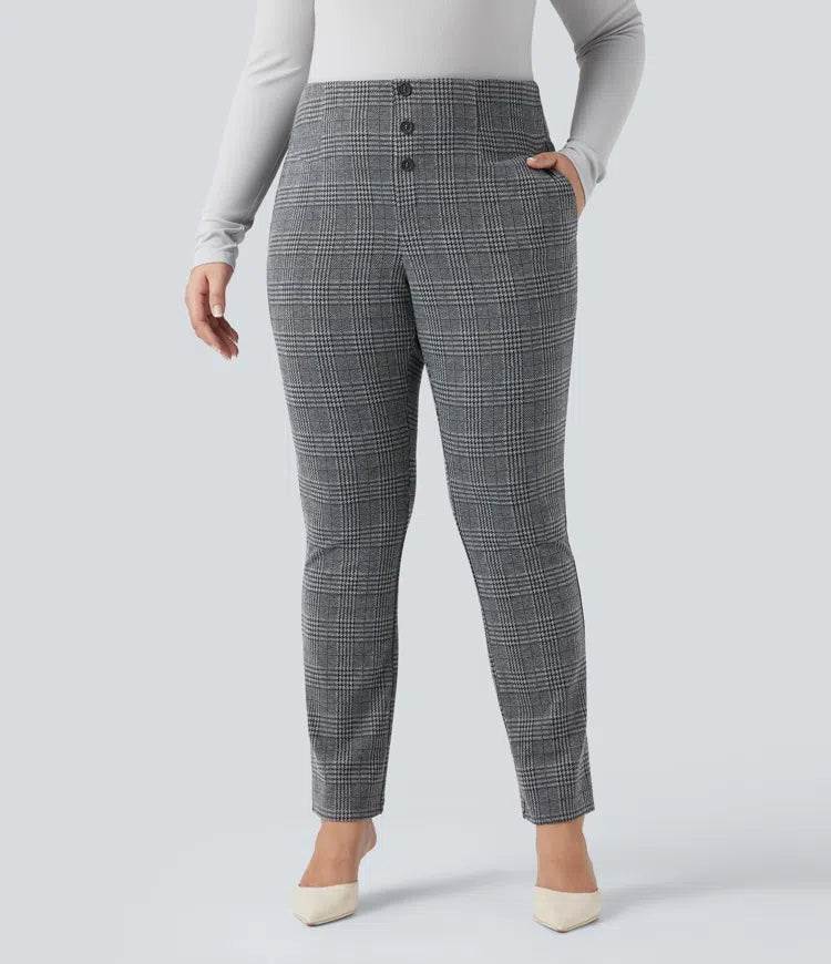 Halara Flex High Waisted Houndstooth Plaid Skinny Work Plus Size Trousers with Pockets