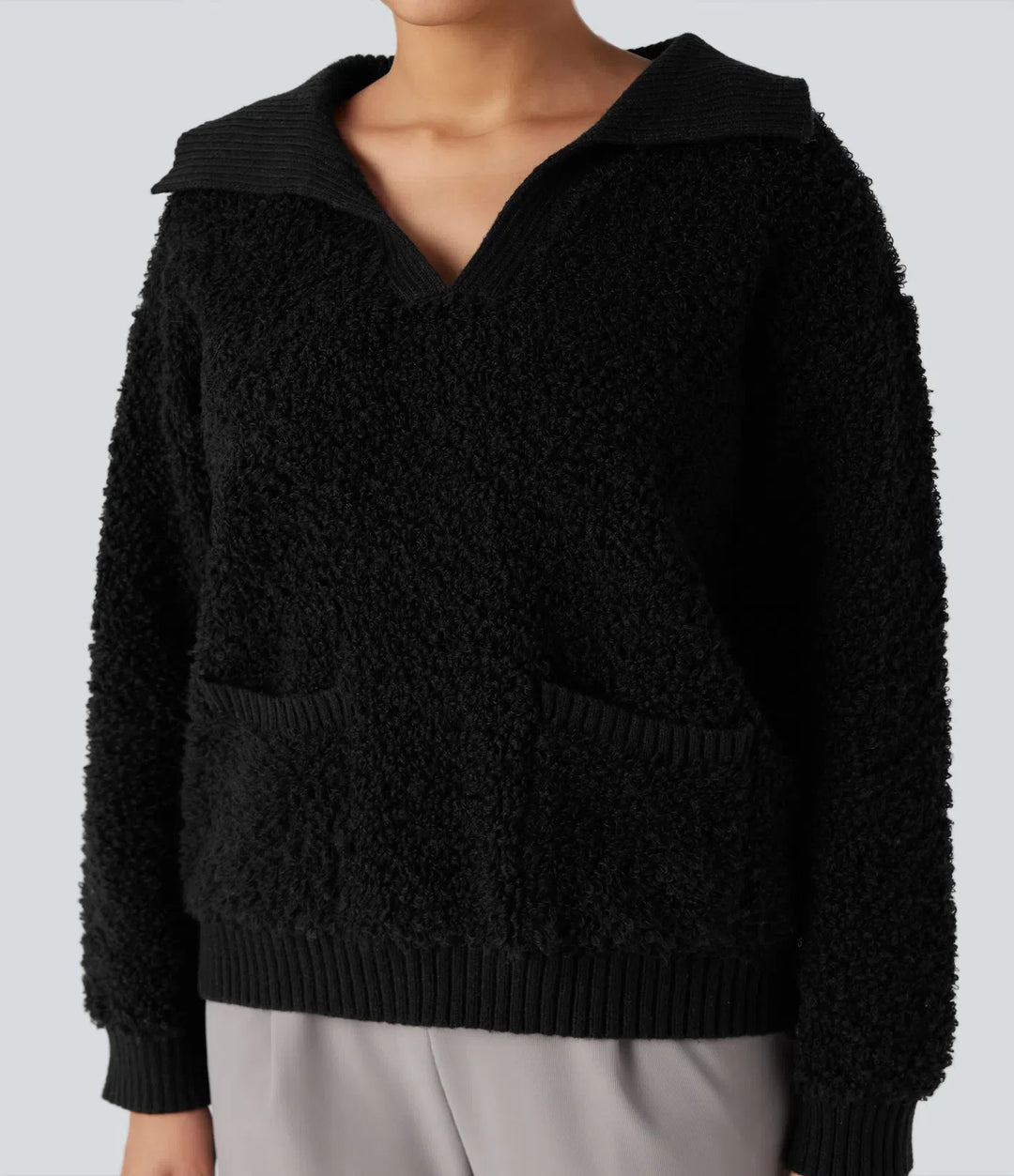 Lapel Reglan Long Sleeve Work Jumper with Pockets