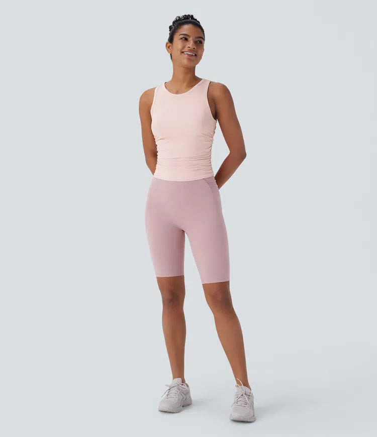 Round Neck Racerback Ruched Yoga Tank Vest Top