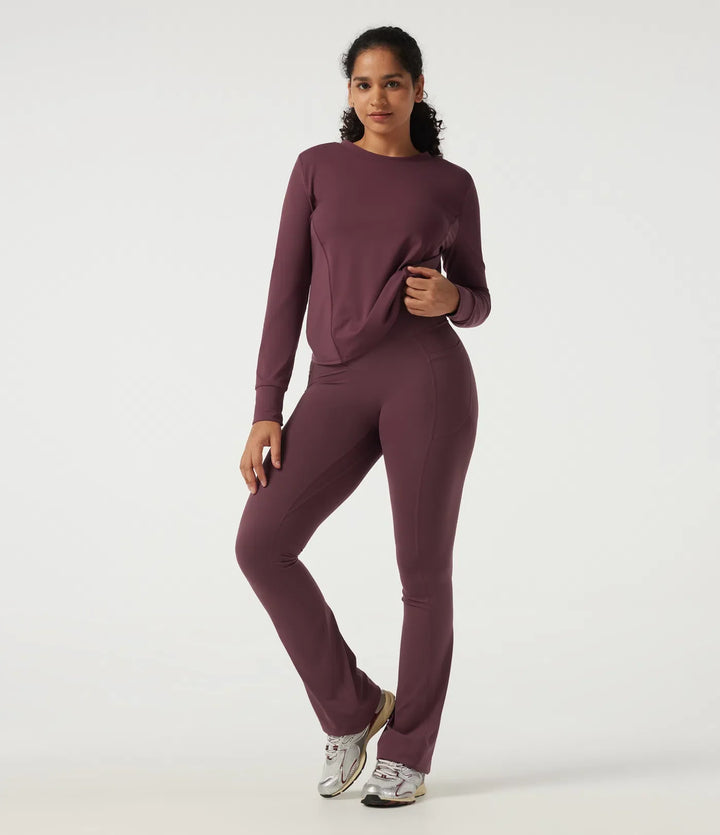 Round Neck Long Sleeve Contrast Mesh Quick Dry Workout Sweatshirt