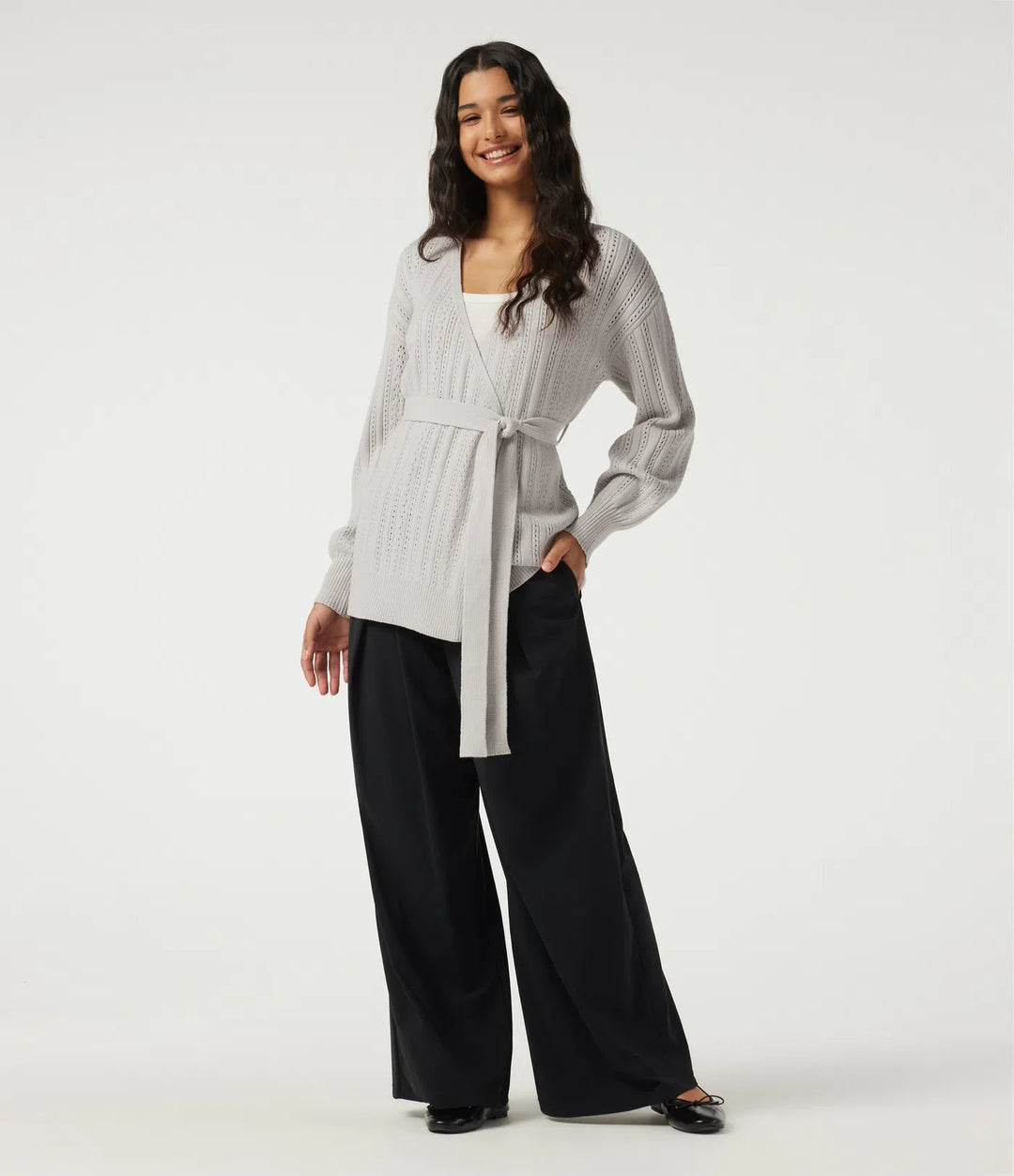 V Neck Long Sleeve Belted Casual Cardigan