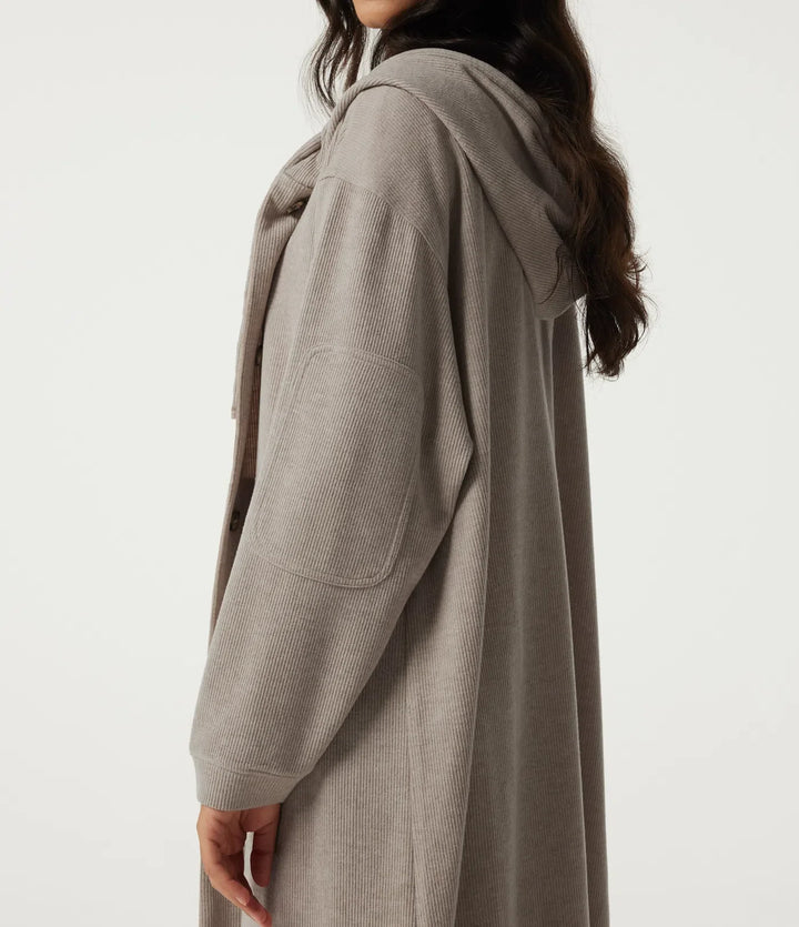 Hooded Long Sleeve Longline Casual Jacket with Pockets
