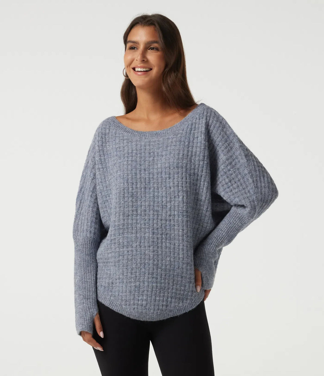 Long Sleeve Curved Hem Casual Jumper with Thumbholes