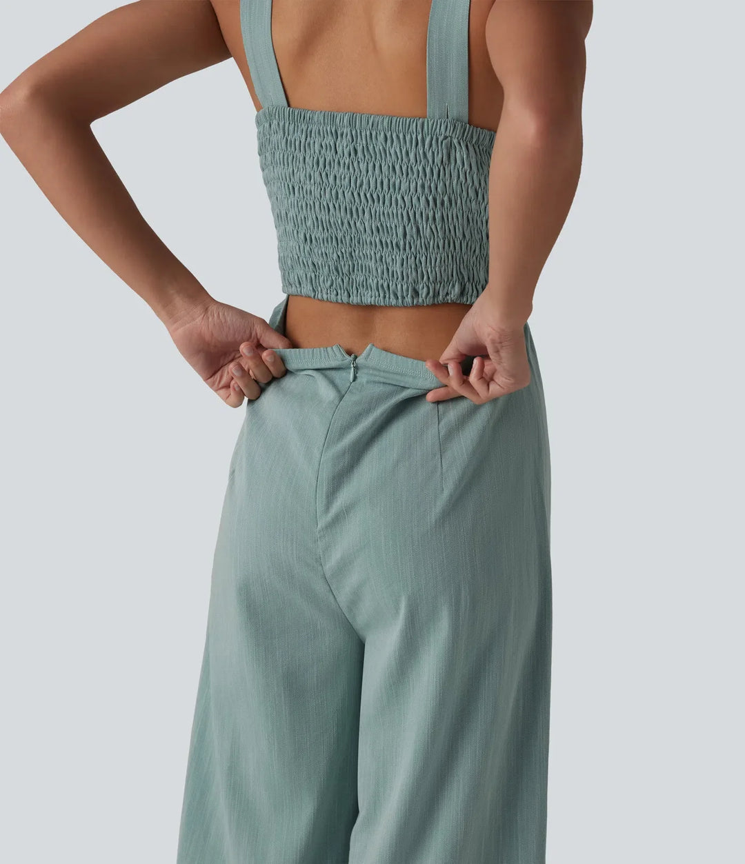 Square Neck Shirred Linen-Feel Jumpsuit-Easy Peezy Edition